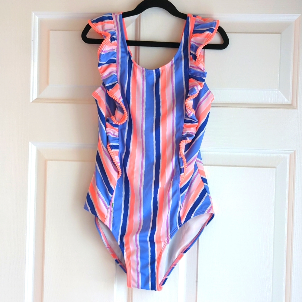 3/$15 - Cat & Jack Girls One Piece Striped Swimsuit With Ruffled Straps …